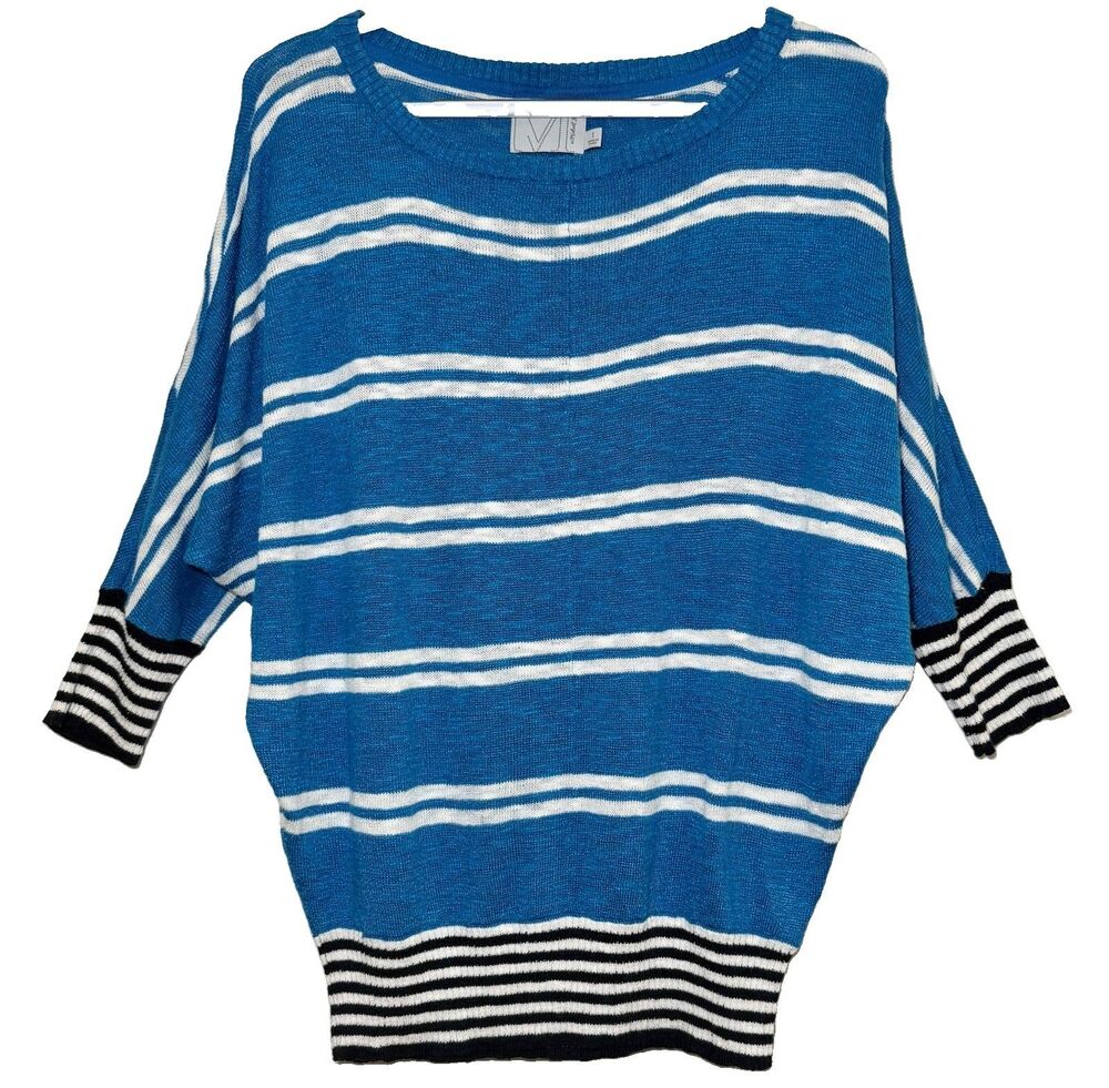 Michael Stars Sweater Size 1 Blue White Striped Dolman Sleeve Oversized Knit